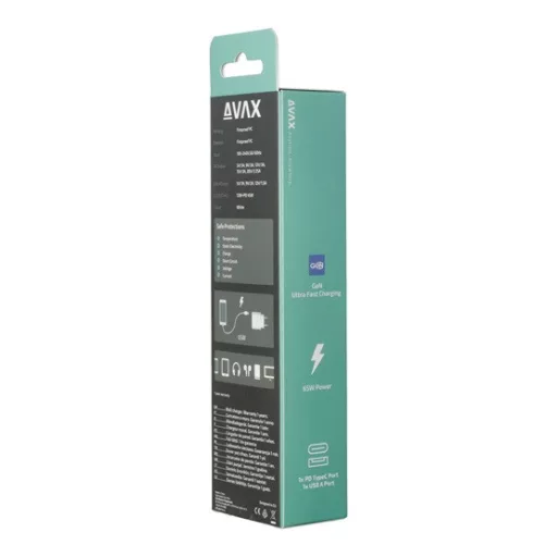 AVAX Hálózati töltő USB-A USB-C 65W, fehér