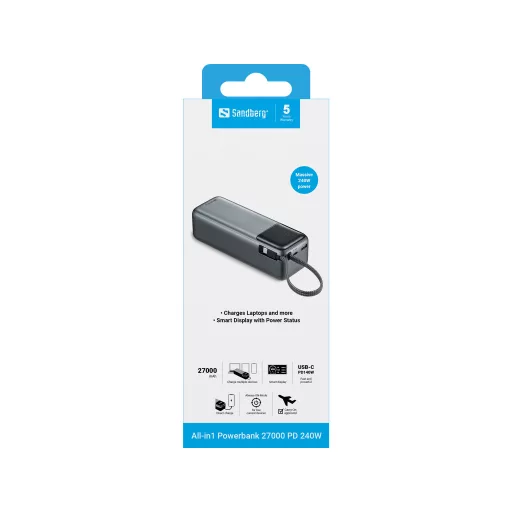 Sandberg 421-31 külső akkumulátor Lítium-polimer (LiPo) 27000 mAh Fekete, Szürke