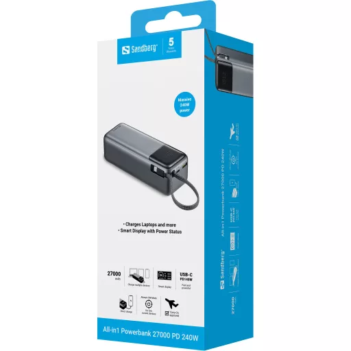 Sandberg 421-31 külső akkumulátor Lítium-polimer (LiPo) 27000 mAh Fekete, Szürke