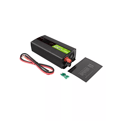 Green Cell Przetwornica napicia PowerInverter LCD 12 V 500W/1000W Przetwornica samochodowa z wywietlaczem - czysty sinus áramátalakító és inverter Automatikus Fekete