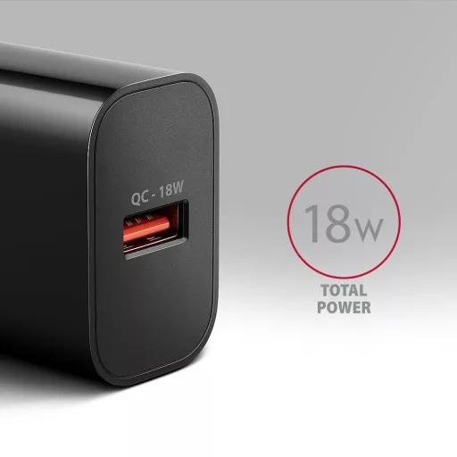 Axagon ACU-QC18 kroviklis jungiama tinkl QC 18W, 1x port USB-A, QC3.0/AFC/FCP/SMART Juoda Mobiltelefon, Tápérintkező, Okostelefon, Okosóra, Táblagép, Univerzális Fekete Váltakozó áram Gyorstöltés Beltéri