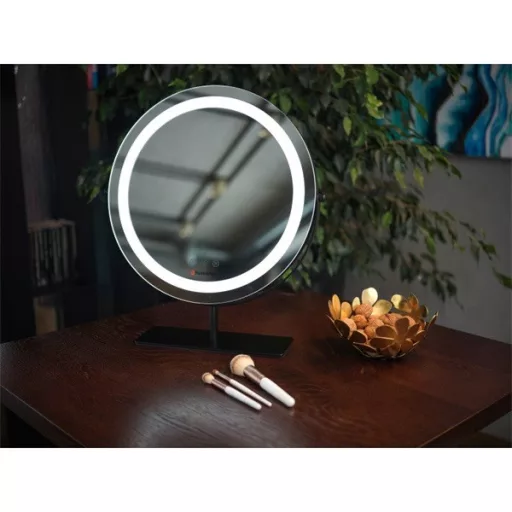 HUMANAS HM Scarlet LED fém sminktükör, 360° elforgatható, integrált érintő gombok, 3 színhőmérséklet,