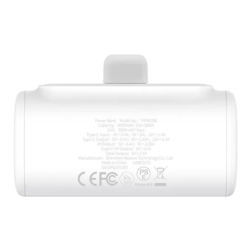 CHG Baseus Compact gyorstöltő powerbank 5000 mAh, 20W iPhone csatlakozóval, fehér