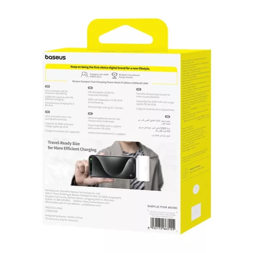 CHG Baseus Compact gyorstöltő powerbank 5000 mAh, 20W iPhone csatlakozóval, fehér