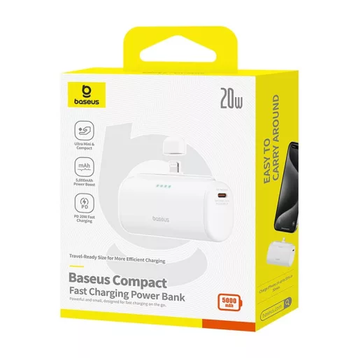 CHG Baseus Compact gyorstöltő powerbank 5000 mAh, 20W iPhone csatlakozóval, fehér