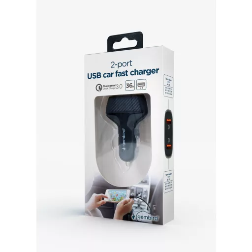 Gembird TA-U2QC3-CAR-01 mobiltelefon töltő Univerzális Fekete Szivargyújtó Automatikus