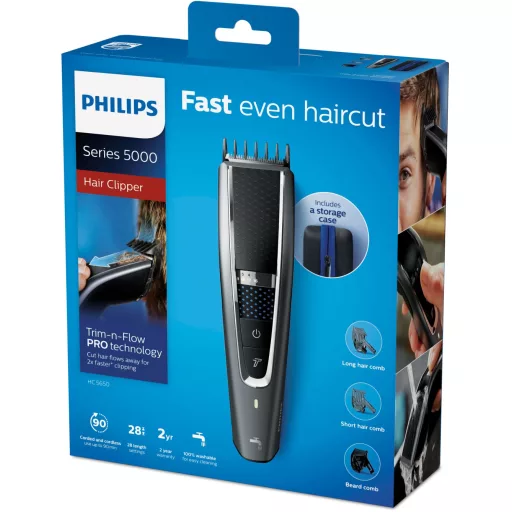 Philips 5000 series HC5650/15 szakáll/hajnyíró Fekete, Ezüst 28 Lítium-ion (Li-ion)