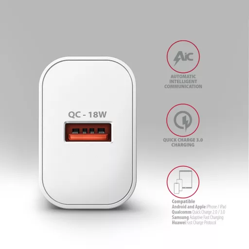 Axagon ACU-QC18W mobiltelefon töltő Mobiltelefon, Okostelefon, Okosóra, Táblagép, Univerzális Fehér Váltakozó áram Gyorstöltés Beltéri