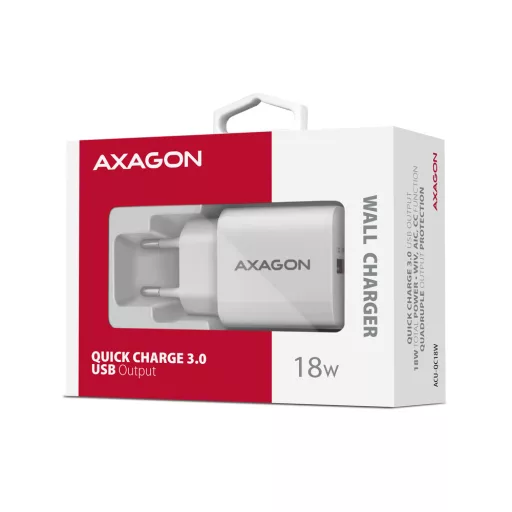 Axagon ACU-QC18W mobiltelefon töltő Mobiltelefon, Okostelefon, Okosóra, Táblagép, Univerzális Fehér Váltakozó áram Gyorstöltés Beltéri