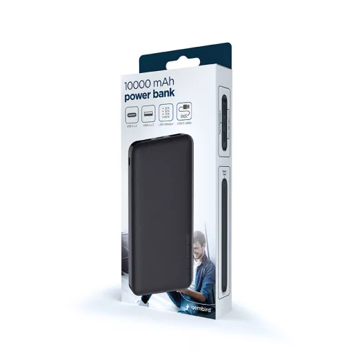 Gembird PB10-02 külső akkumulátor Lítium-polimer (LiPo) 10000 mAh Fekete