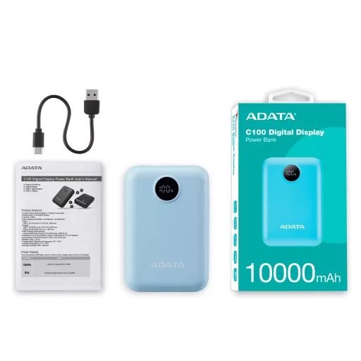 ADATA C100 Lítium-polimer (LiPo) 10000 mAh Világoskék