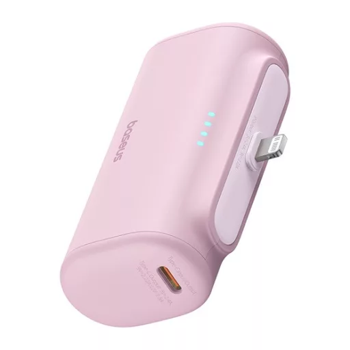 CHG Baseus Compact gyorstöltő powerbank 5000 mAh, 20W iPhone csatlakozóval, rózsaszín