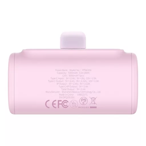 CHG Baseus Compact gyorstöltő powerbank 5000 mAh, 20W iPhone csatlakozóval, rózsaszín