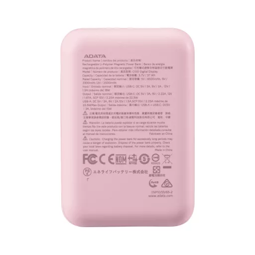 ADATA C100 Lítium-polimer (LiPo) 10000 mAh Rózsaszín