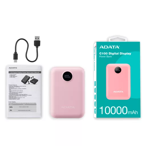 ADATA C100 Lítium-polimer (LiPo) 10000 mAh Rózsaszín