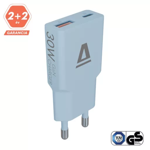 AVAX Hálózati töltő USB-A USB-C 30W Nano Slim világoskék