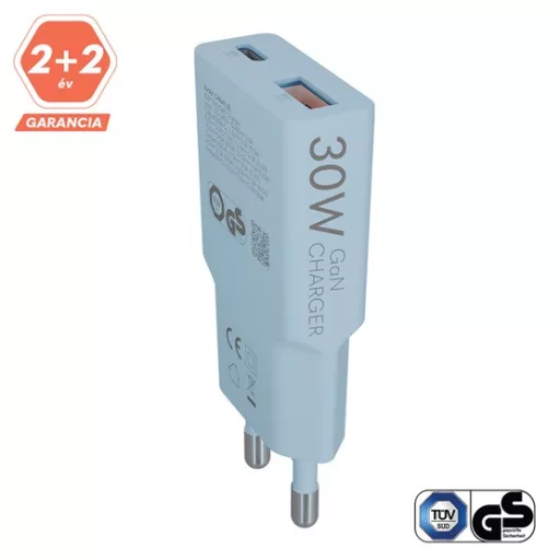 AVAX Hálózati töltő USB-A USB-C 30W Nano Slim világoskék