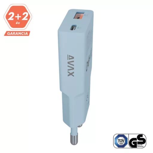 AVAX Hálózati töltő USB-A USB-C 30W Nano Slim világoskék