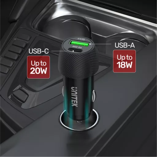 UNITEK Powertrain Duo Okostelefon, Táblagép Fekete Szivargyújtó Gyorstöltés Automatikus