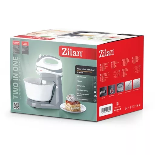 HKN Zilan ZLN8419 Kézi mixer keverő tállal - 5 sebesség - turbó - 300W - fehér