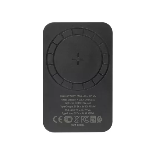 Rivacase VA2603 külső akkumulátor Lítium-polimer (LiPo) 5000 mAh Vezeték nélkül tölthető Fekete